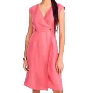 NWT J. Crew Linen Cupro Blend Wrap Sheath Dress Pink Size 00 Preppy Feminine